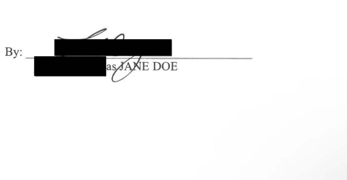 Signature block on Jane Doe Application