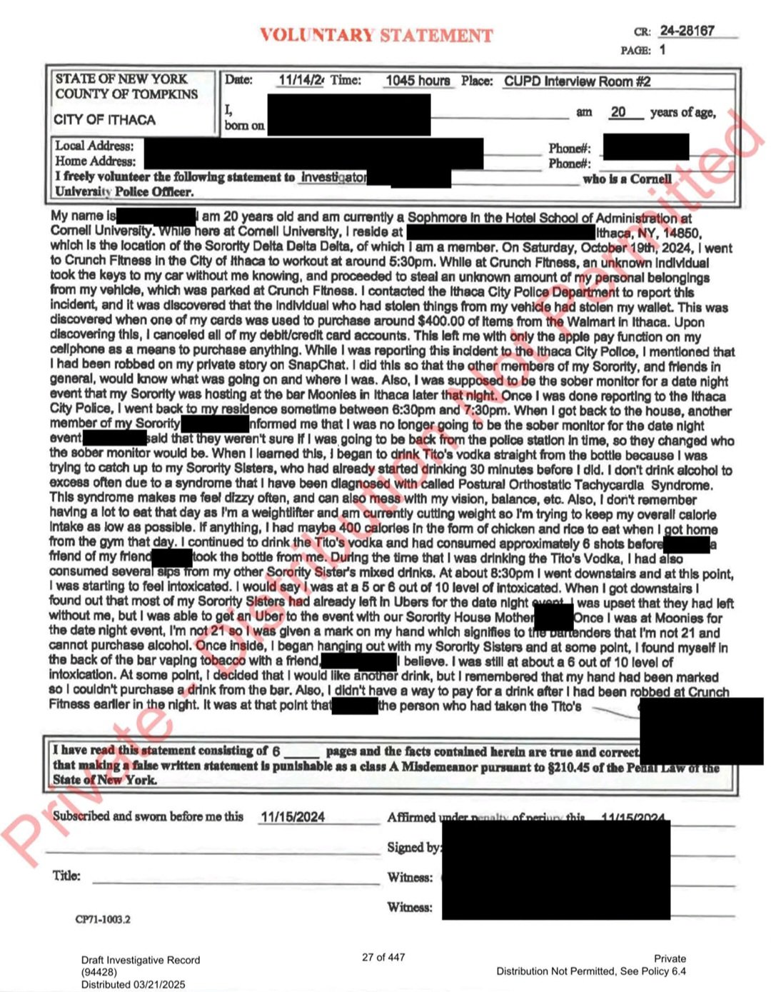 Lucy Craig police report