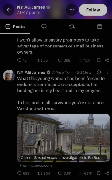 Tweet by Tish James