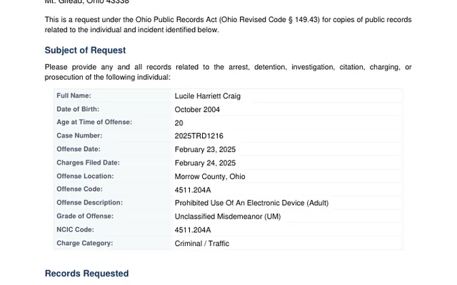 Ohio Public Records Request