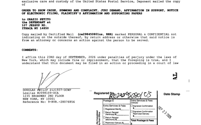 AFFIRMATION/AFFIDAVIT OF SERVICE (Motion #001) ORAZIO PETITO
