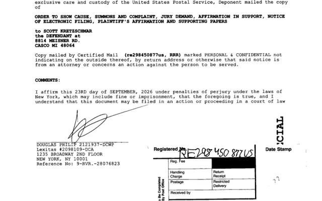 AFFIRMATION/AFFIDAVIT OF SERVICE (Motion #001) SCOTT KRETZSCHMAR