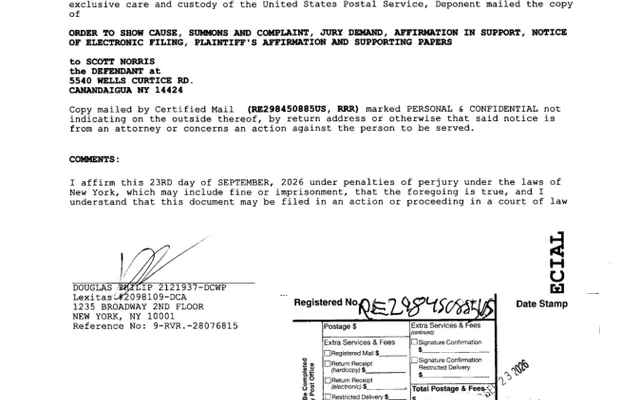 AFFIRMATION/AFFIDAVIT OF SERVICE (Motion #001) SCOTT NORRIS