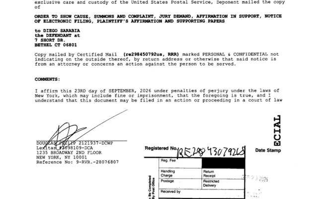 AFFIRMATION/AFFIDAVIT OF SERVICE (Motion #001) DIEGO SARABIA