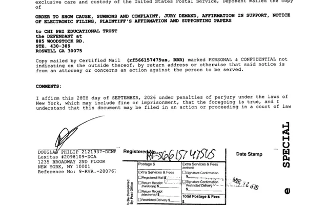 AFFIRMATION/AFFIDAVIT OF SERVICE (Motion #001) CHI PHI EDUCATIONAL TRUST