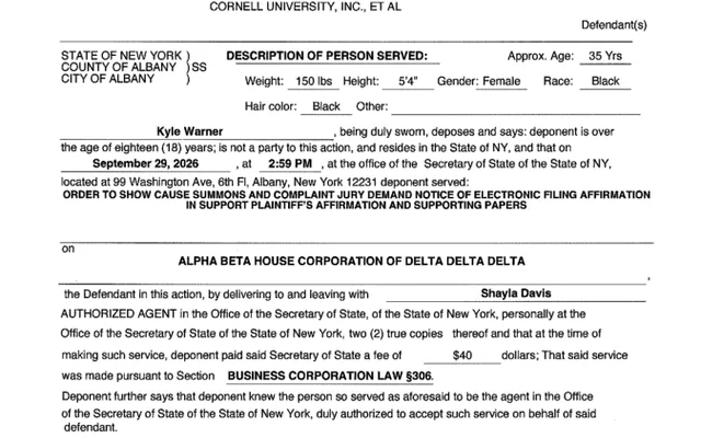 AFFIRMATION/AFFIDAVIT OF SERVICE (Motion #001) ALPHA BETA HOUSE CORPORATION OF DELTA DELTA DELTA