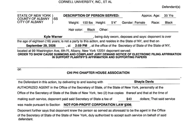 AFFIRMATION/AFFIDAVIT OF SERVICE (Motion #001) CHI PHI CHAPTER HOUSE ASSOCIATION