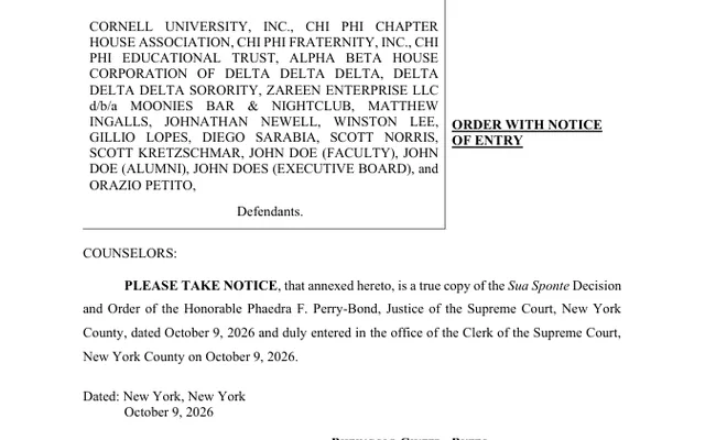 NOTICE OF ENTRY