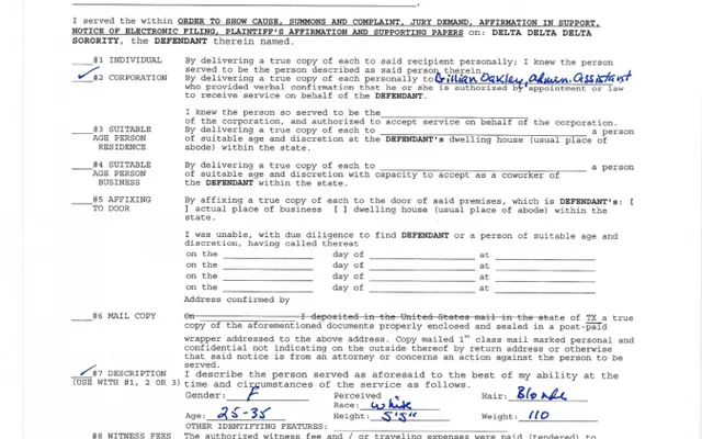 AFFIRMATION/AFFIDAVIT OF SERVICE (Motion #001) DELTA DELTA DELTA SORORITY