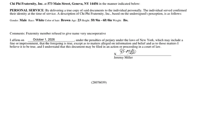 AFFIRMATION/AFFIDAVIT OF SERVICE (Motion #001) Chi Phi Fraternity, Inc
