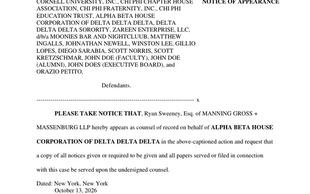 NOTICE OF APPEARANCE (POST RJI) Notice of Appearance