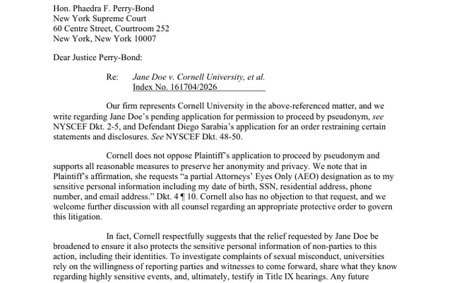 LETTER / CORRESPONDENCE TO JUDGE