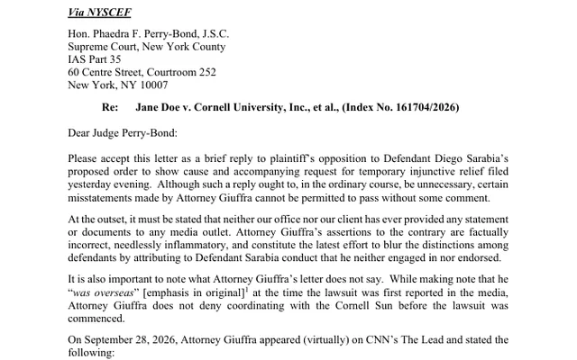 LETTER / CORRESPONDENCE TO JUDGE (Motion #002)