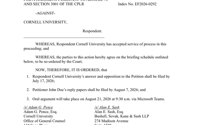 STIPULATION - BRIEFING SCHEDULE