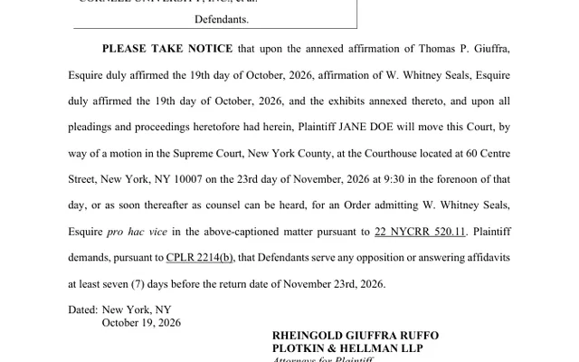 NOTICE OF MOTION *Corrected* Pro Hac Vice