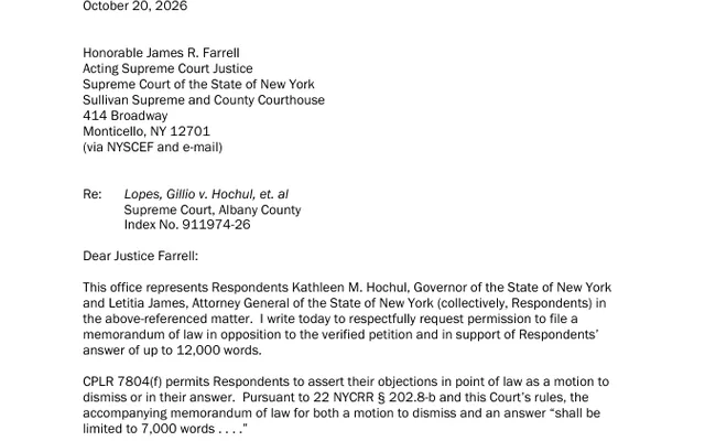 LETTER / CORRESPONDENCE TO JUDGE Respondents' request regarding word count